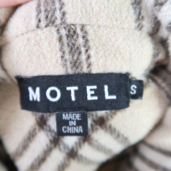 Motel Marcella Shirt Jacket Shacket Light Tan Plaid Flannel Womens S - Picture 5 of 7